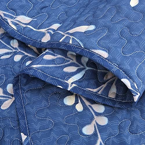 Exclusivo Mezcla Floral Pattern Quilted Throw Blanket, Lightweight Bed Throws for Sofa Couch and Armchairs, Navy Blue, 127×152 cm
