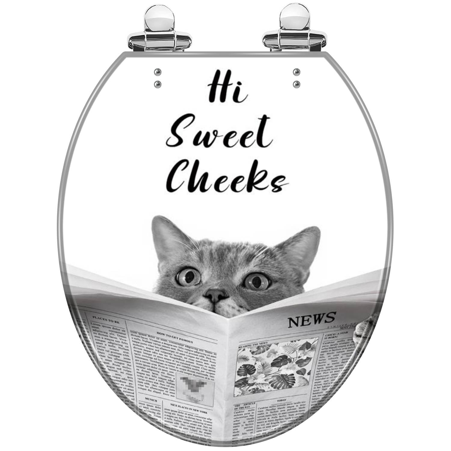 Round Toilet Seat Funny Cat Farmhouse Bathroom Decor Resin Toilet Seat with Quietly Close Quick Release Hinges Decorative Toilet Seat with Cover Easy to Clean and Install