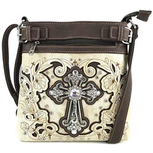 Justin West Embroidery Floral Glitter Bling Rhinestone Cross Shoulder Concealed Carry Handbag Purse Trifold Wallet