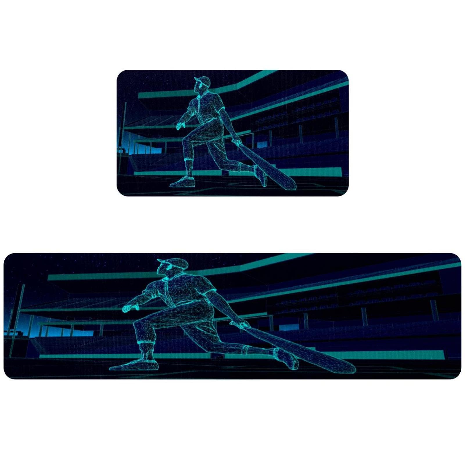 Tapis de cuisine antidérapants pour couloir et buanderie baseball