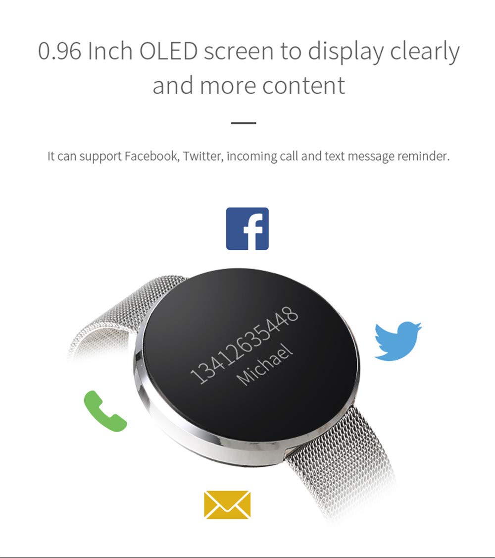 Bluetooth 4.0 con frequenza cardiaca, Pressione sanguigna, Sonno, monitorare l'attività Impermeabile IP67, Fitness Tracker, Calorie, contapassi, Compatibile con Android e iOS Nero