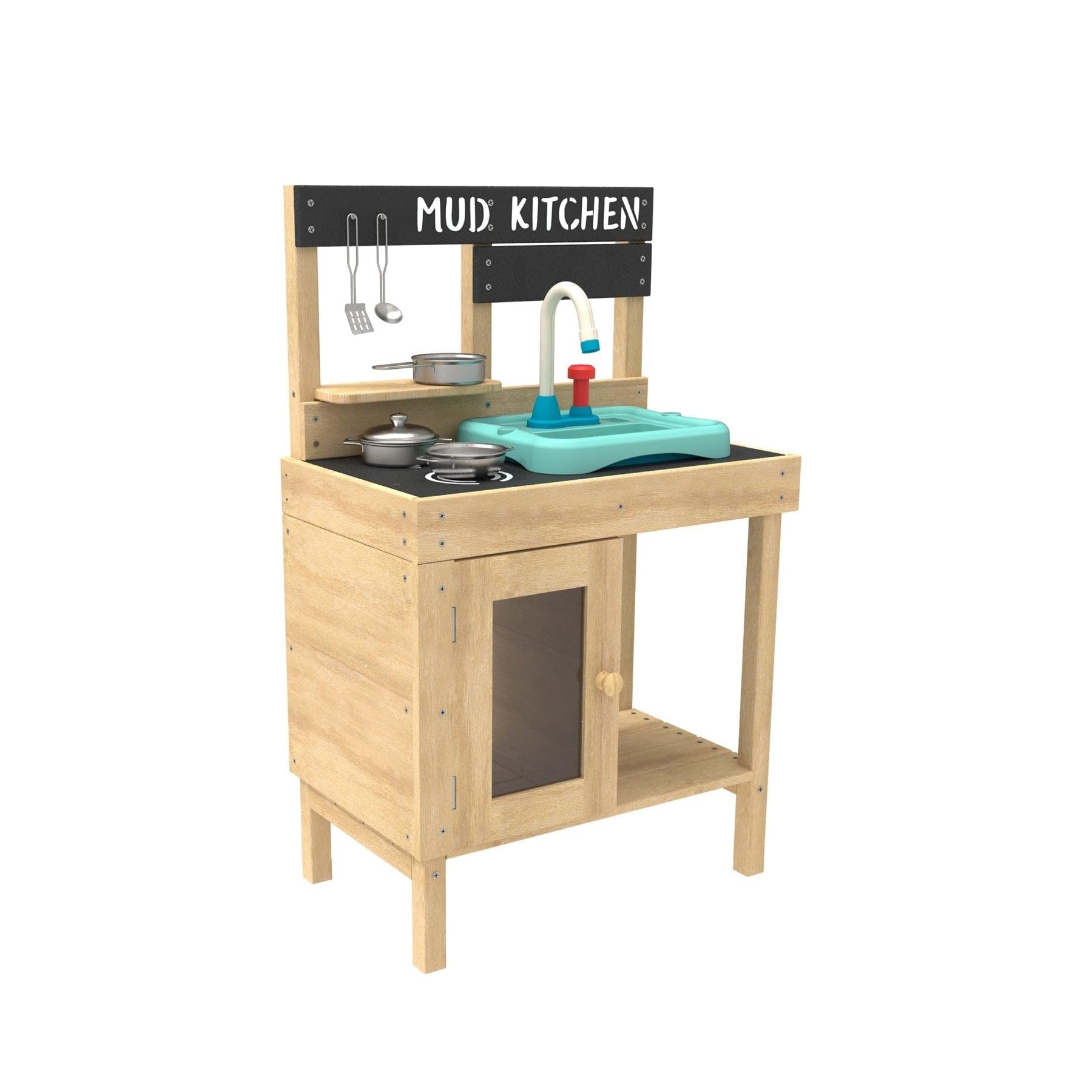 TP Toys Mud Play Kitchen For Kids - Indoor, Outdoor Toddler Toys Wooden Kitchen Playset w/ Accessories, Sink with Faucet, Durable, Weatherproof,