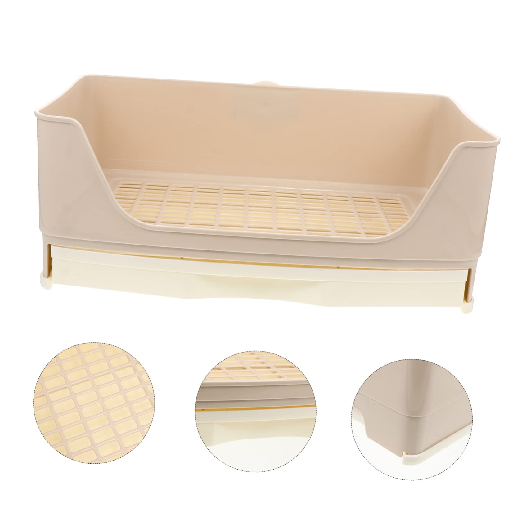 Lettiera per Conigli Grande a Cassetto in Plastica Beige | Cavie Adulte, Previene gli Spruzzi, Base Antiscivolo, Facile da Pulire, Spazio Ampio