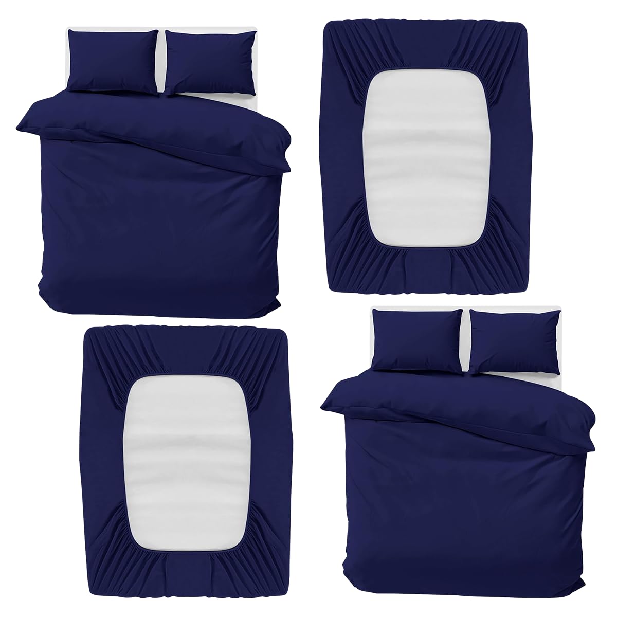 MOONLIGHT20015 King Bedding Set 4 Piece Duvet Cover Fitted Sheet with Pillow cases Soft Brushed Microfiber Duvet Cover sets Navy (Pack of 2) — image 1