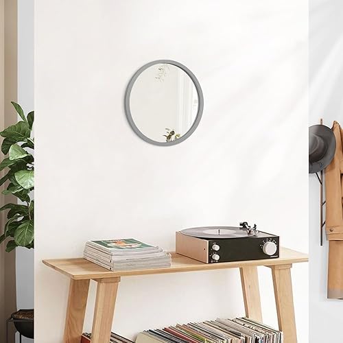 Miniatura 311 de JJUUYOU Espejo circular de pared redondo para baño, espejo de tocador gris, pequeño círculo decorativo para pared, marco de madera, espejo