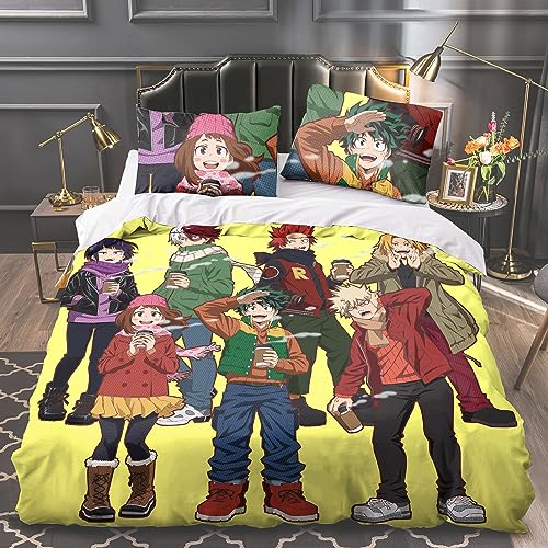 Xinchangda My Hero Academia Juego de ropa de cama, MHA Midoriya Izuku/Todoroki Shouto/Bakugō Katsuki/Uraraka Ochako Juego de funda de edredón de microfibra funda de almohada