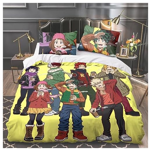 Xinchangda My Hero Academia Juego de ropa de cama, MHA Midoriya Izuku/Todoroki Shouto/Bakugō Katsuki/Uraraka Ochako Juego de funda de edredón de microfibra funda de almohada