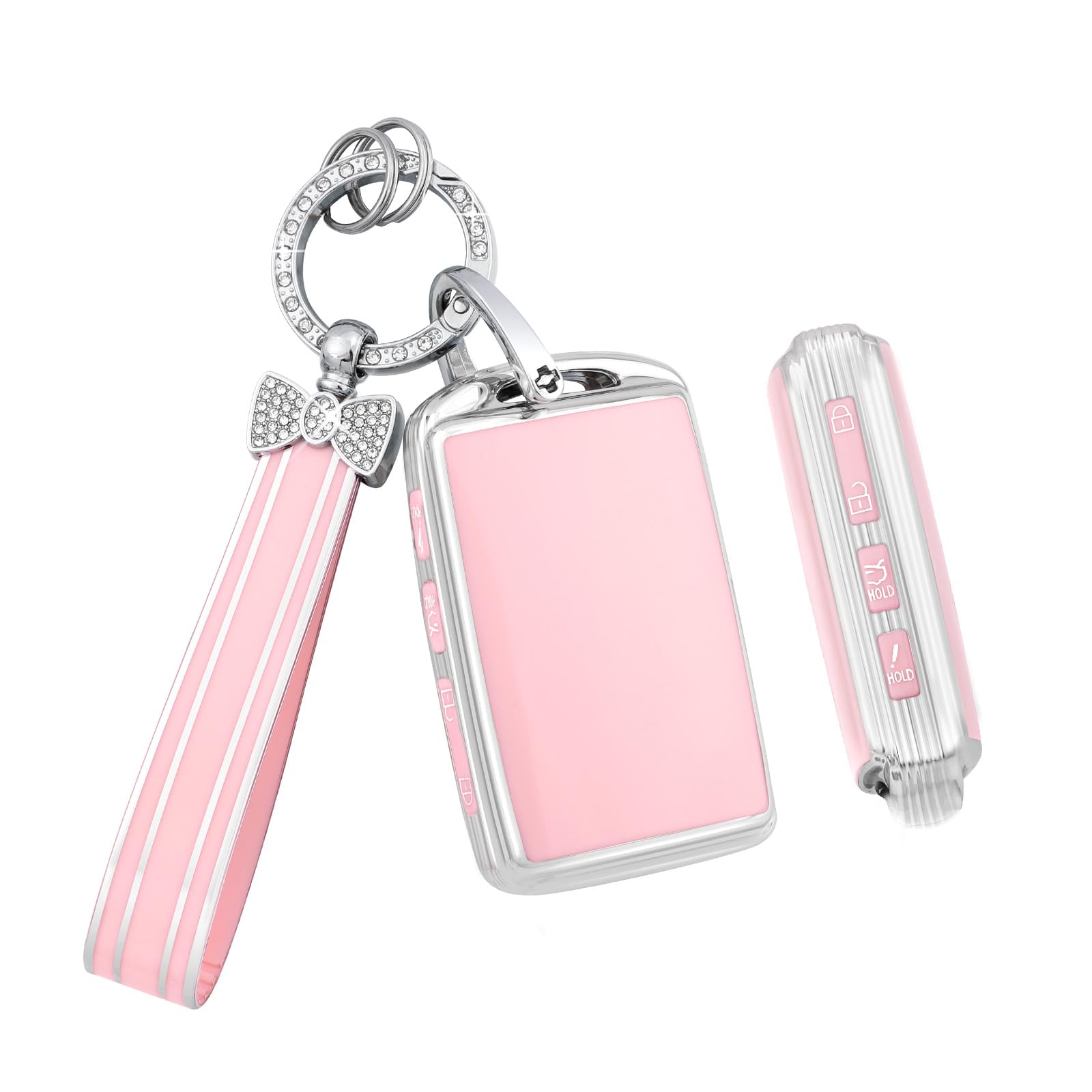 PIFOOG Key Fob Cover for Mazda CX5 CX30 CX9 CX50 3 6 CX90 Pink 4 Button Car Keys Case Shell Bling Keychain Protector Full Covers Accessories Girly Women Cute Silver TPU