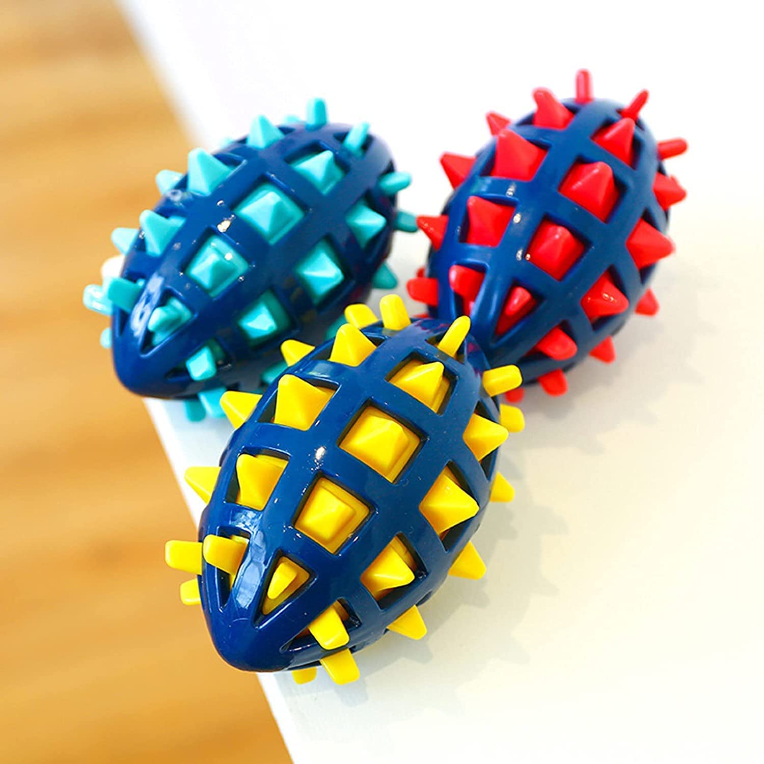 PSK PET MART Spikey Shell Rugby Toy Ball for Dogs | Rubber Squeaky Toy Ball for Dogs | Chew Toy for Dogs | Teething Toy for Puppies (Pack of One, Color May Vary) (B09SQ7V6ML) Amazon Price History, Amazon Price Tracker