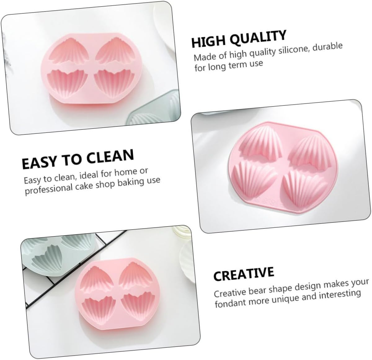 KICHOUSE 4Pcs Heart Shape Silicone Baking Molds Nonstick Fondant Madeleine Moulds for Cookies and Desserts for DIY Baking