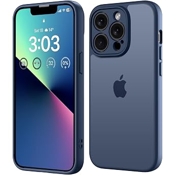 ORDA Case for iPhone 13 Pro 6.1 Inch Full Camera Protection Shockproof Scratch-Resistant Translucent Back Protective Case Anti-Fingerprint Matte Mobile Phone Case for iPhone 13 Pro Dark Blue