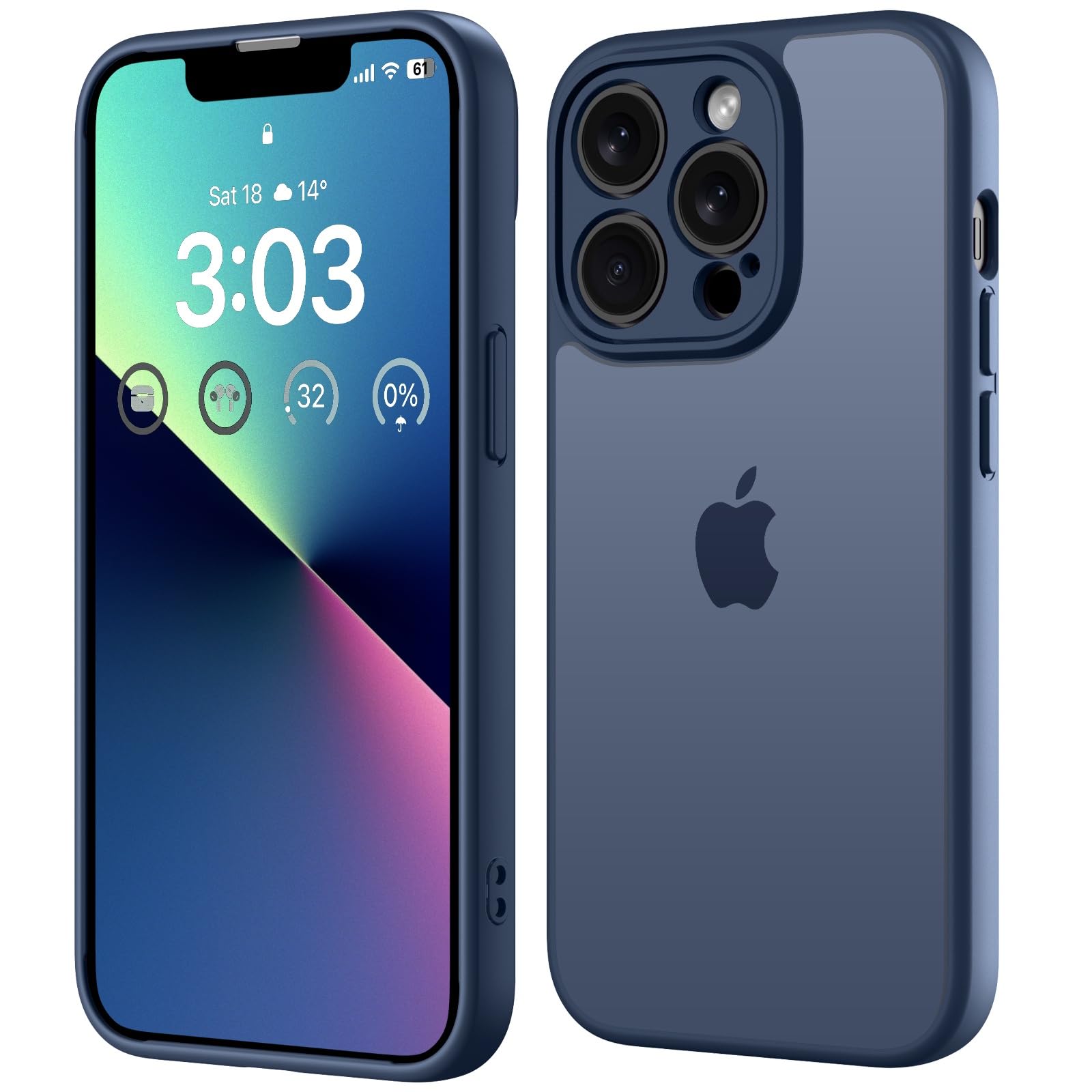 ORDA für iPhone 13 Pro Hülle 6,1 Zoll, Vollständiger Kameraschutz Stoßfest Kratzfest Transluzente Rückseite Schutzhülle, Anti-Fingerabdruck Matt Handyhülle für iPhone 13 Pro (Dunkel Blau)