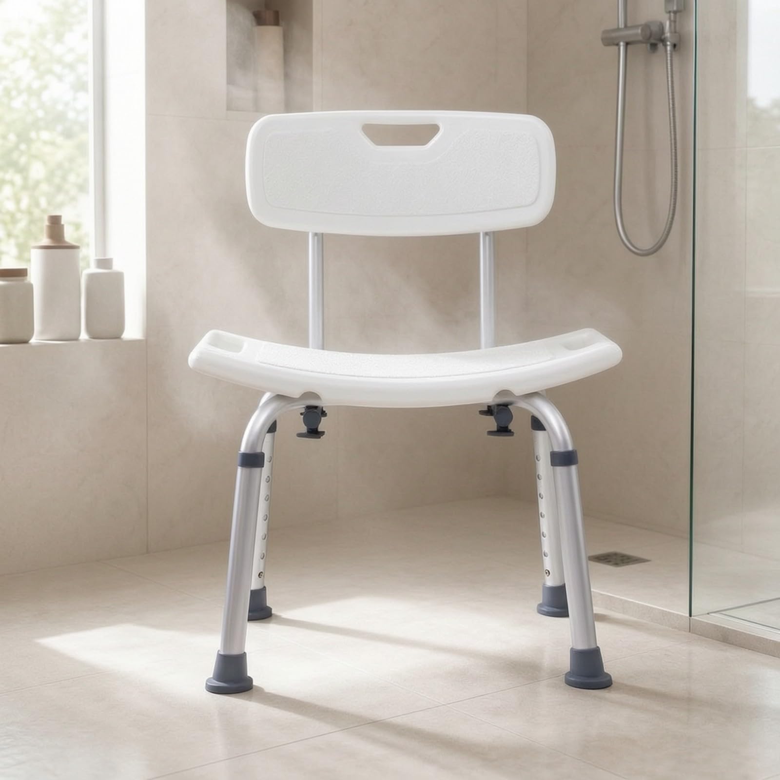 Sharplace Silla Ducha Ajustable Ergonómica Silla Ducha con Asiento Giratorio Higiénica Asiento Baño con Agarraras para Uarios Mayores, 798