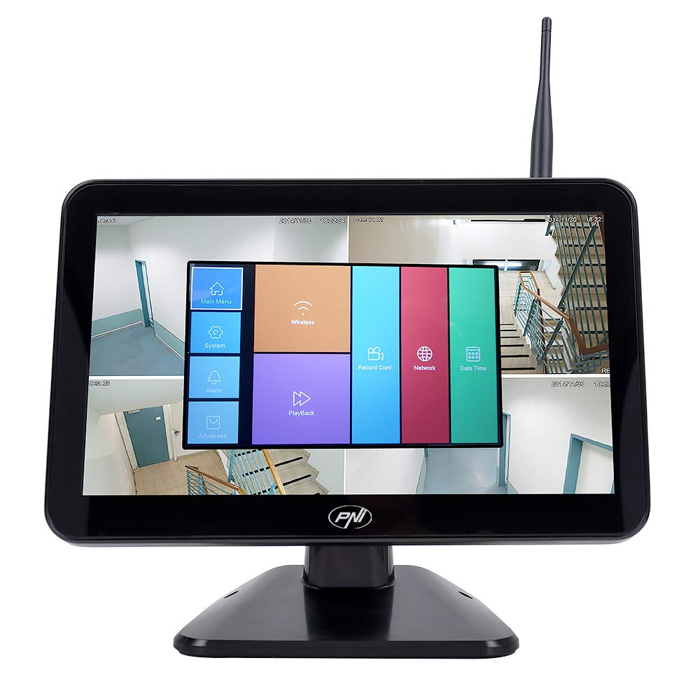 Kit de vidéosurveillance PNI House WiFi650-4 caméras Full HD Wi-FI P2P et Moniteur LCD 12 Pouces