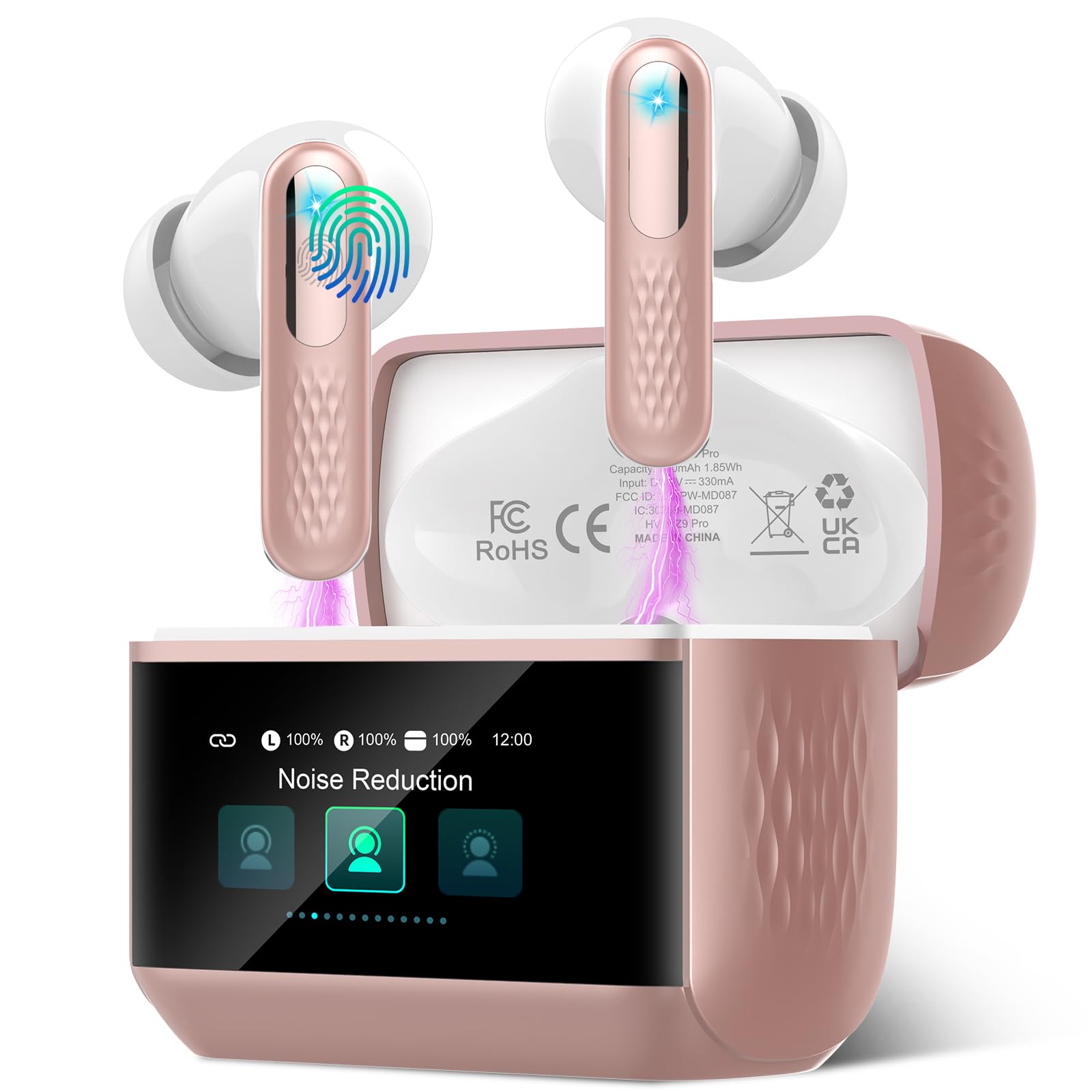 Wireless Earbuds, Bluetooth 5.4 Ear Buds with Multifunctional Touch Screen, Bass Stereo Sound, ANC/ENC Noise-Canceling MIC, IPX7 Waterproof, 48H Bluetooth Earphones with 5 EQ Modes, Rose Gold