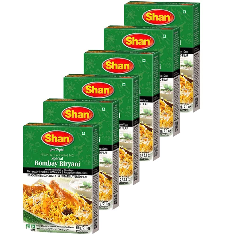 Shan Biryani Spices - Set of 6 Prepared Biryani Masala Spices Dry (Bombay Biryani, Bombay Biryani, 6 Boxes)