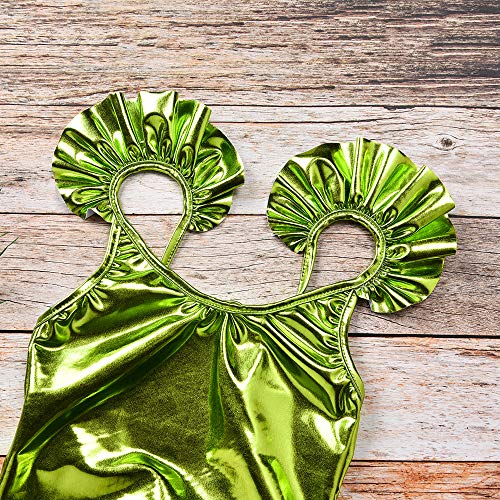 Newborn Baby Girls Onepiece Glitter Solid Swimsuit Backless Halter Ruffles Beachwear Bathing Suit (Light Green, 12-18 Months) - Thumbnail 2