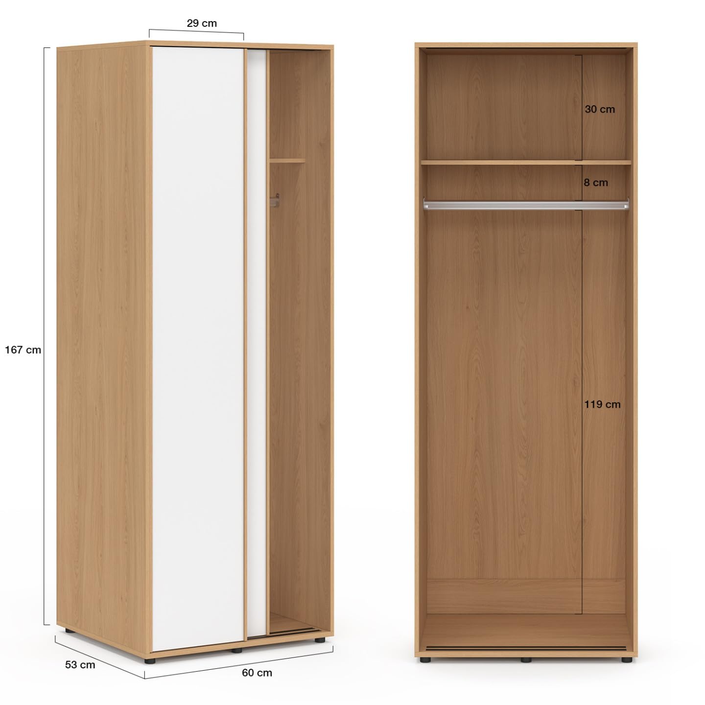 IDMarket SLIDEA Armario 2 puertas correderas madera y blanco 60 cm armario con estante