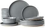 Richmount Milkyway Plates and Bowls Set, 12 Pieces Dinnerware Sets, Dishes Set for 4, Dark Gray
