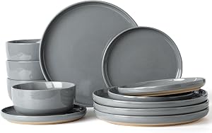 Richmount Milkyway Plates and Bowls Set, 12 Pieces Dinnerware Sets, Dishes Set for 4, Dark Gray