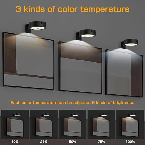 Miniatura 3 de Paquete de 3 luces de imagen recargables con pilas, luz magnética de exhibición de arte con control remoto, temporizador y marco de fotos regulable