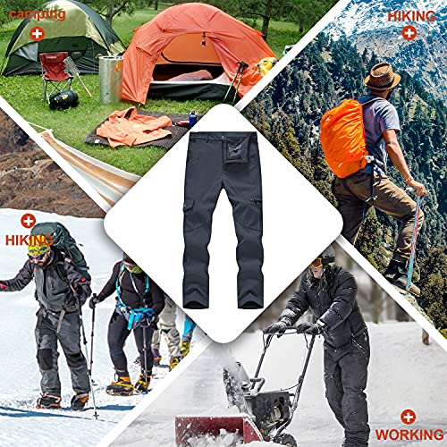 donhobo Men's Waterproof Trousers,Winter Walking Softshell Fleece Lined Outdoor Warm Hiking Climbing Camping Snow Ski Pants with Multi-Pockets Dark Grey 34-1 - Image 7
