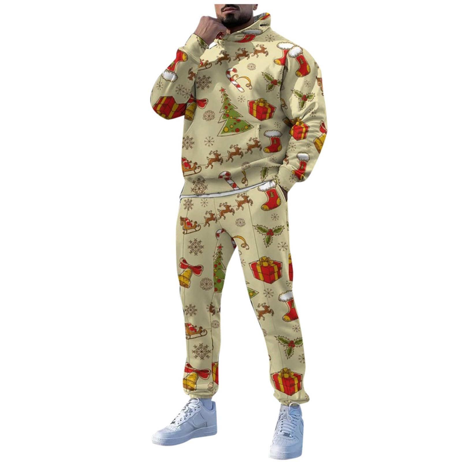 Tute Sportbekleidung 2-teiliger Sportanzug Herren Freizeit Sport Halloween Print Jogginghose mit Kapuze Jogginganzug S 3XL 2024 Anzug Sand Herren