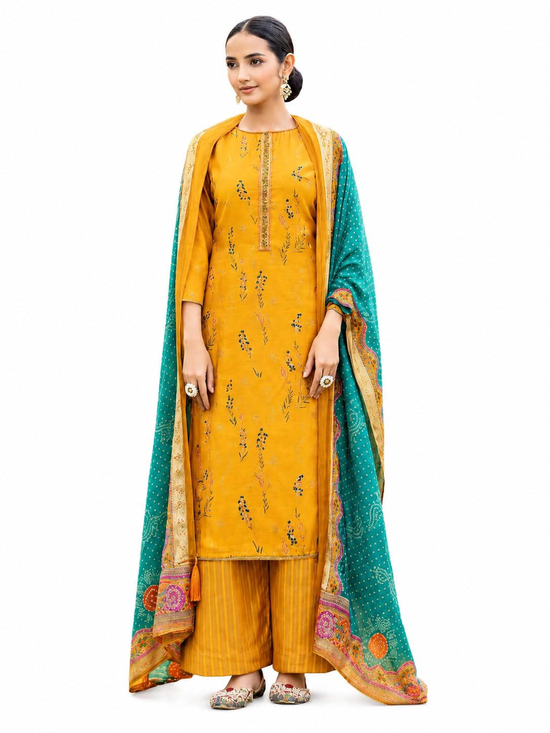 Women’s Modal Silk Unstitched Suit Set with Printed Modal Silk Bottom & Viscose Muslin Foil Dupatta | Premium Ethnic Dress Material-image-45