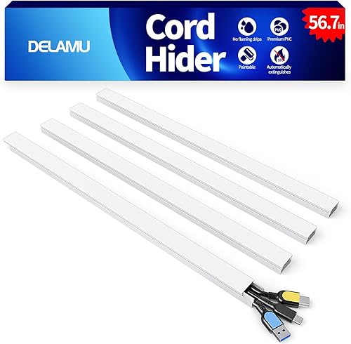 Miniatura 23 de Delamu – Funda para cable de 157" para ocultar cables, de PVC, para pared, se puede cortar, cubierta de cable pintado para cables, cubierta