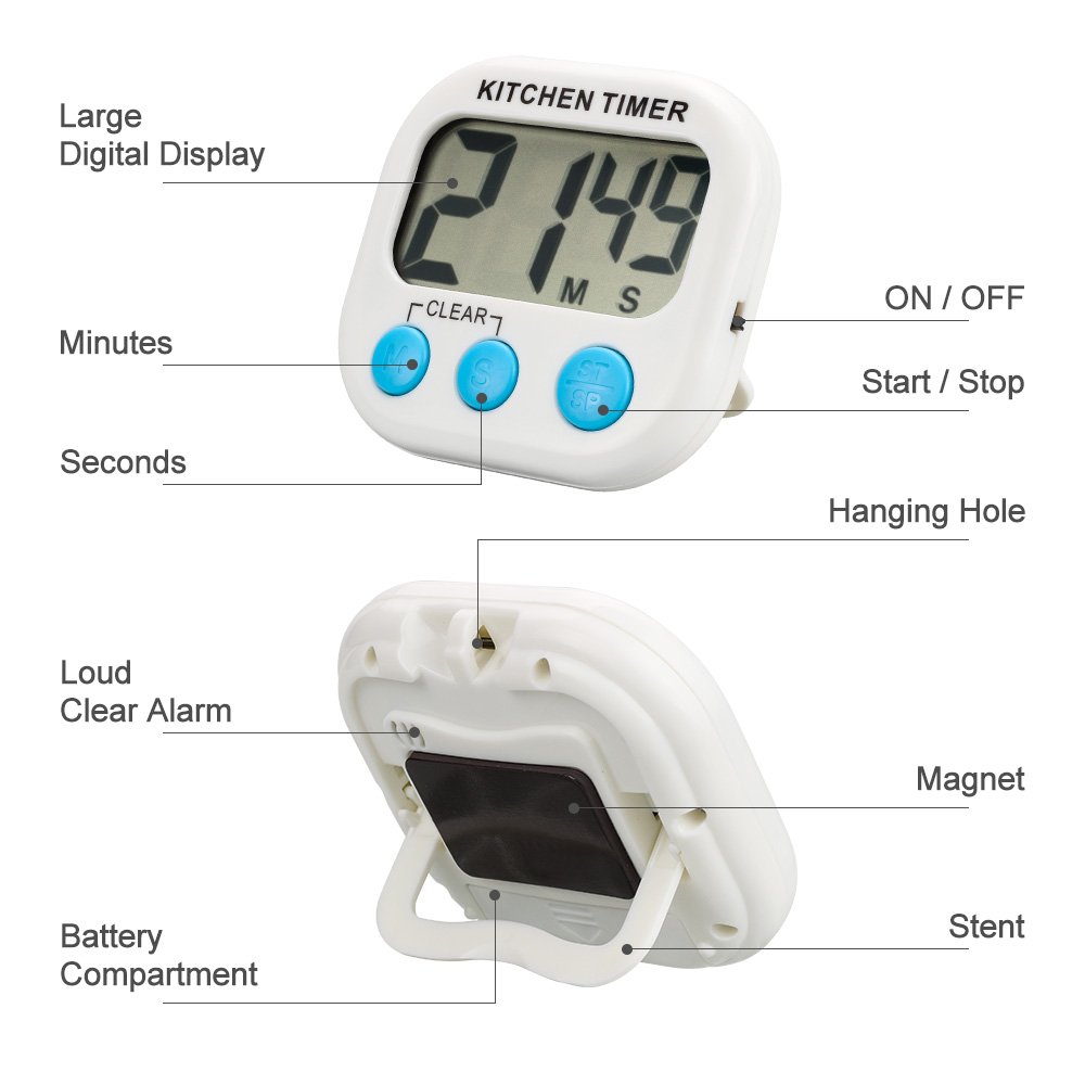 IWILCS Mutfak zamanlayıcı, Topist dijital mutfak saati/elektronik zamanlayıcı/mutfak saati/Kochentimer/, dijital zamanlayıcı ile büyük ekran ve mutfak için, pişirme, oyunlar, spor ve ofis için magnet