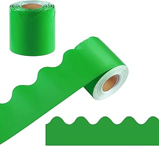 69 Feet Bulletin Board Borders, Pure Green Scalloped Rolled Border Trim Board Border with Wavy Li...