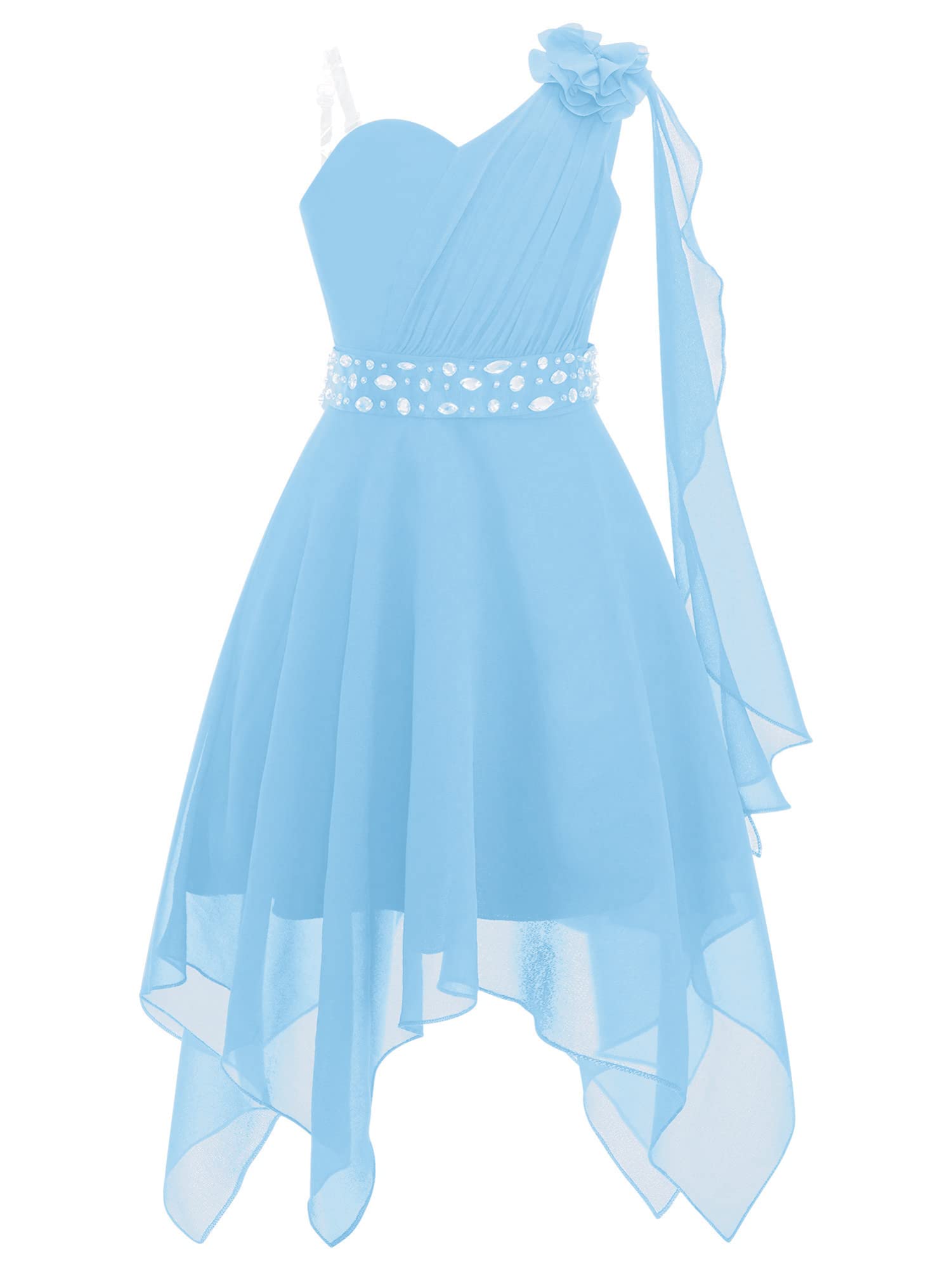 IEFIEL Vestido Corto de Fiesta Boda para Niña sin Manga Vestido de Gasa Sólido con Flores Elegante Vestido de Noche Cumpleaños Dama de Honor Gala 2-16 Años