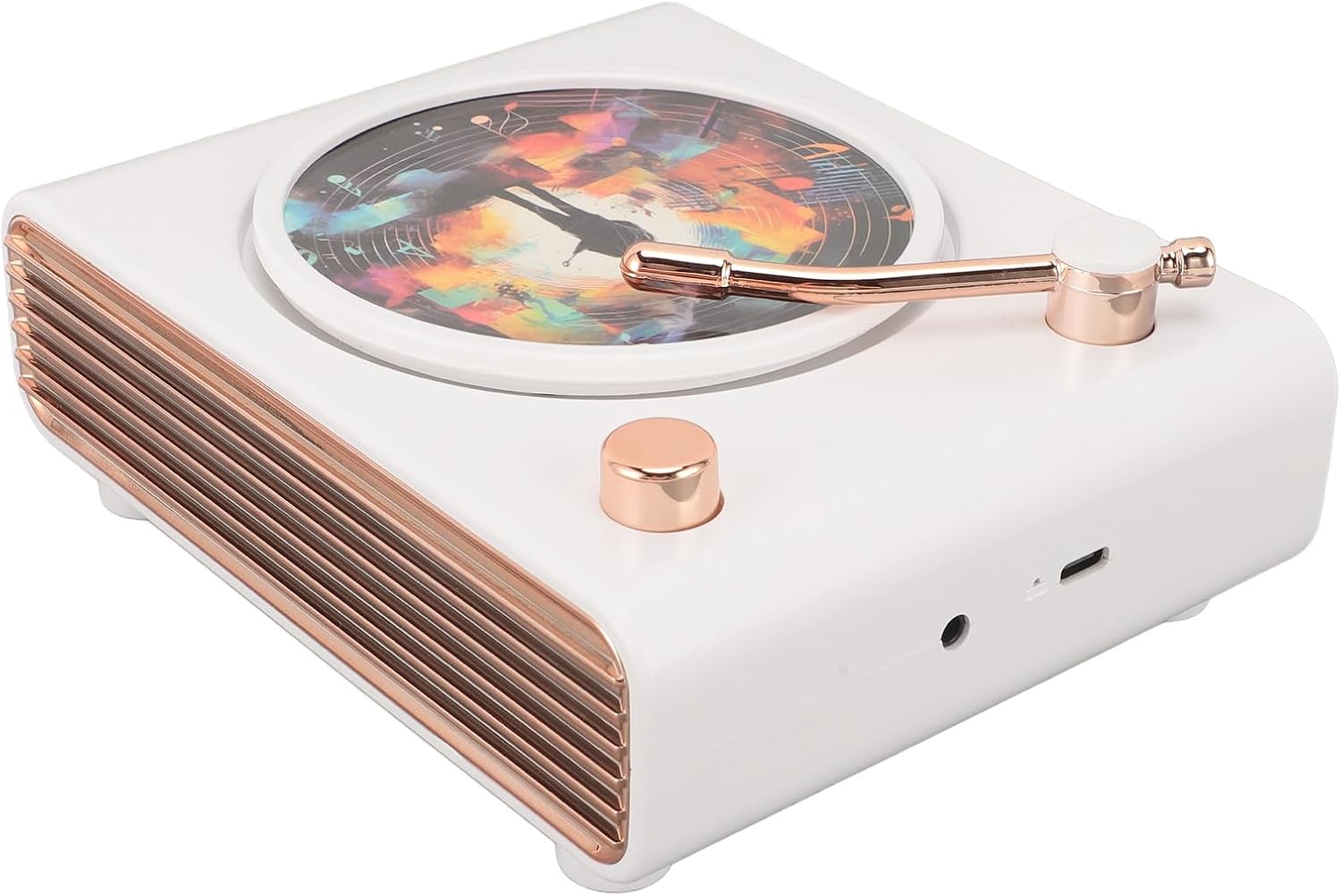Bluetooth Record Players Vintage Turntable, Small Bluetooth Speaker with Colorful Atmosphere Lights, Volume Adjustment Knob, for Entertainment, Home Decoration (White)