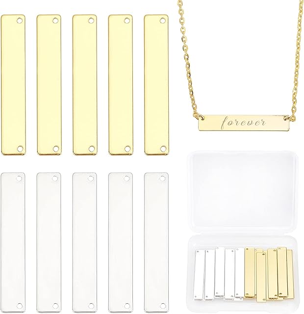 PandaHall Elite 20pcs 35mm Metal Stamping Blank Bar Brass Tag Pendants Rectangle Charm for DIY Bracelet Necklace Earring (Golden & Silver)