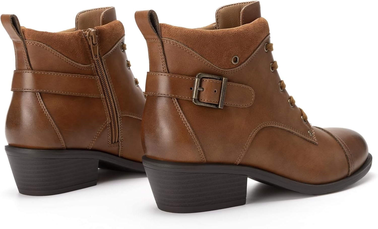 Athlefit Women's Short Ankle Boots Chunky Low Heel Round Toe Boots Comfortable Lace Up Booties with Side Zipper - Image 4