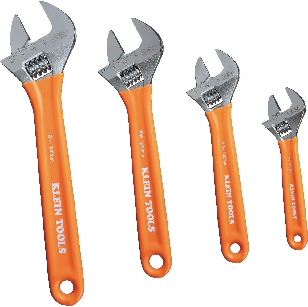 D5074 Adjustable Wrench Set, Extra Capacity, 6-Inch, 8-Inch, 10-Inch, 12-Inch, Forged Alloy Steel, Metric and SAE, 4-Piece