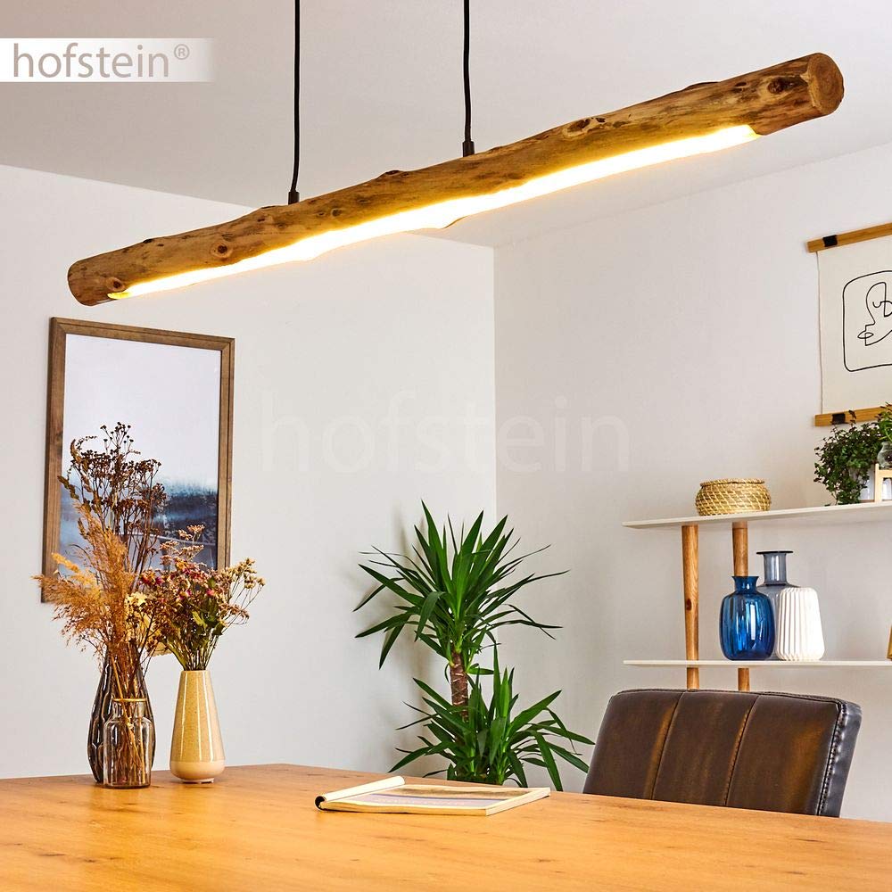 LED Pendelleuchte Winterthur, dimmbare Hängelampe aus Metall/Holz in Schwarz/Natur, Holzbalken höhenverstellbar auf max. 150 cm, 20 Watt, 2650 Lumen, 3000 Kelvin, dimmbar o. Zubehör über Lichtschalter