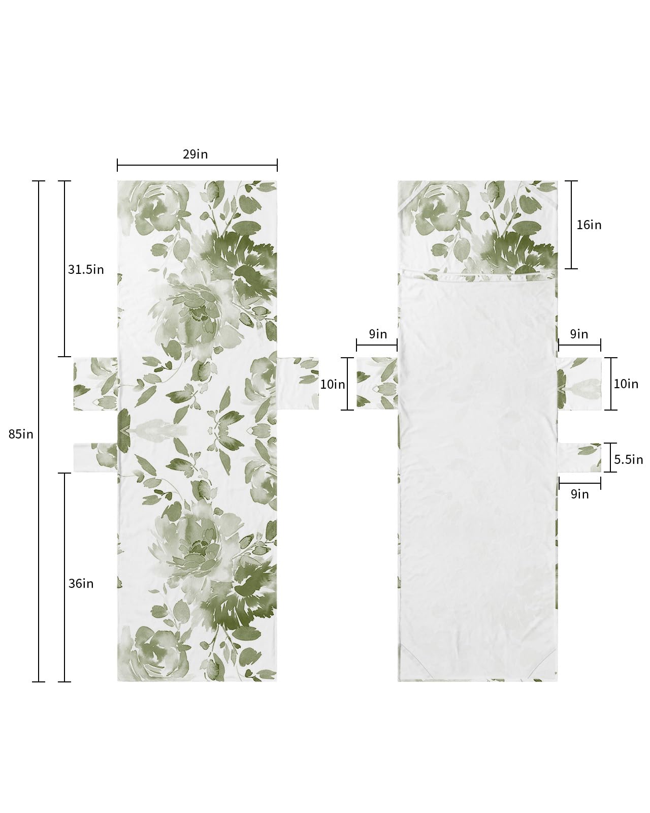 Sage Green Botanical Beach Lounge Chair Towel Cover, Soft Chaise Lounge Towel with Side Pockets Patio Pool Chairs Cover for Beach/Pool Sunbathing 29x85 Watercolor Spring Floral Abstract Art