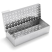 Weber Rookbox (24 x 12 x 5cm), Gemaakt van Duurzaam Roestvrij Staal, met Ventilatiesleuven, Eenvoudig te Vullen met Rooksnippers, Perfect Passend voor Gasgrills, Roken – Zilver (7576)