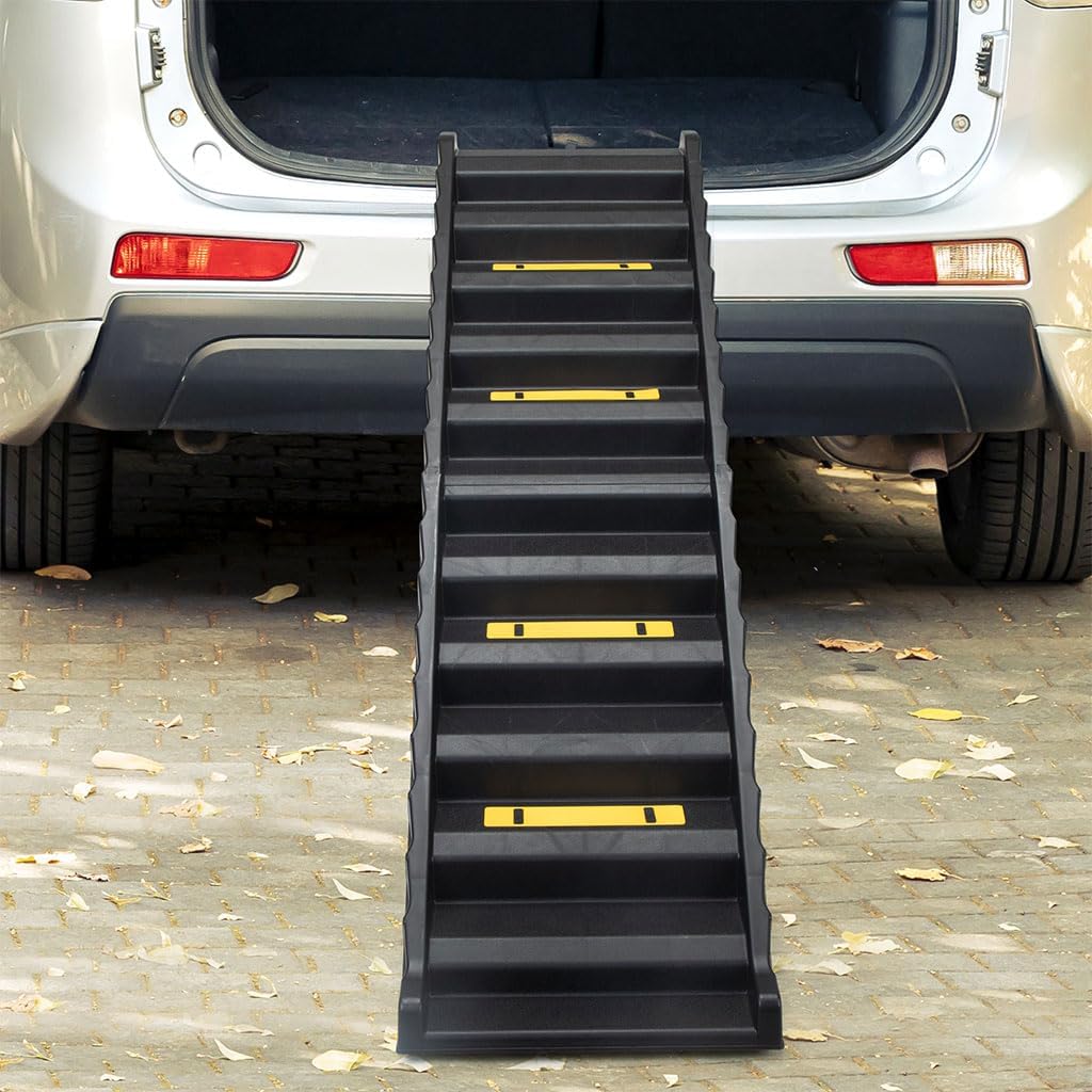 Portable Dog Car Ramps, Folding High Traction Pet Stairs with Nonslip Rubber Feet Lightweight Ladder Ramp Easy Storage Supports up to 165 lbs for Indoor and Outdoor Vehicles SUV Truck