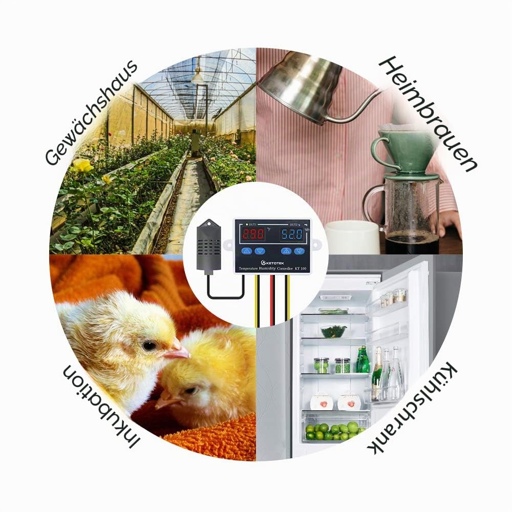 KETOTEK Digitaler Temperatur Feuchtigkeit Regler 230V Temperaturschalter mit fühler, Feuchtigkeitsregler Temperaturregler Luftfeuchtigkeitsregler 220V, Hygrostat Schalter Inkubator Pilz