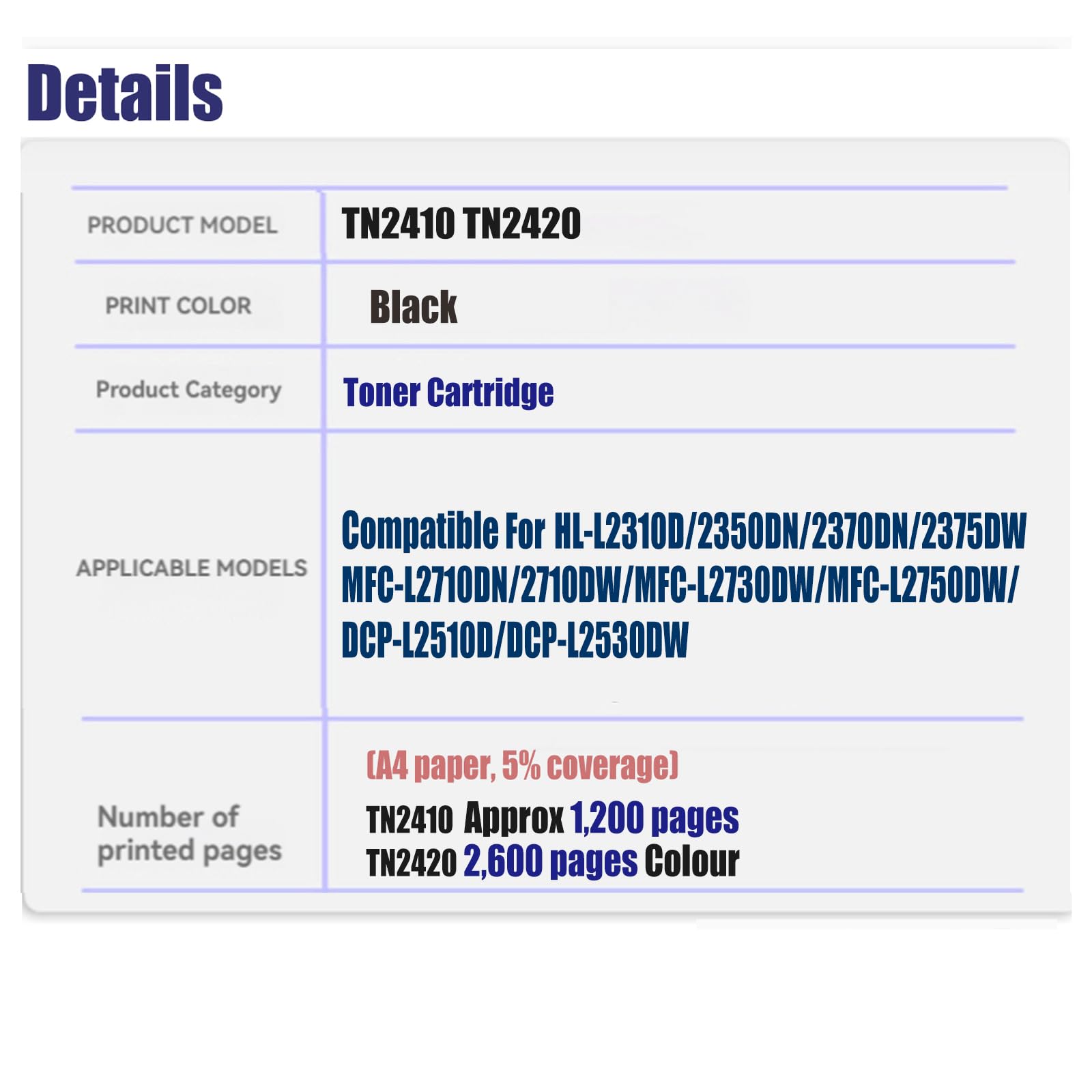 Compatibile TN2410 Cartuccia toner Per Brother L2310D Nero con chip