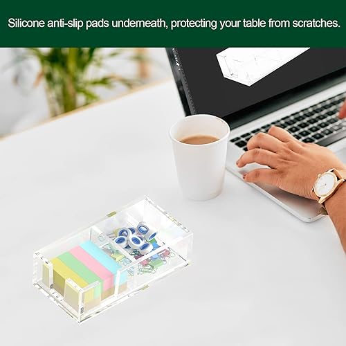 Miniatura 5 de Soporte adhesivo acrílico para notas, soporte para bloc de notas autoadhesivo, con blocs de notas, dispensador de notas, organizador de escritorio