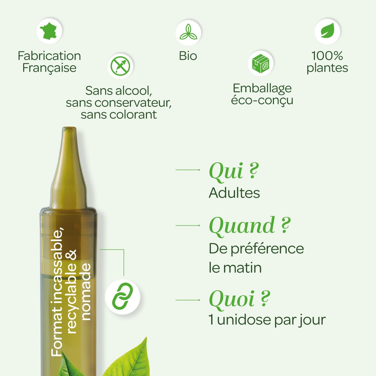 SUPERDIET - QUATUOR BRÛLE-GRAISSE BIO - Minceur -Thé vert, Papaye, Son d'avoine, Guarana - Format nomade-20 Unidoses de 15 ml