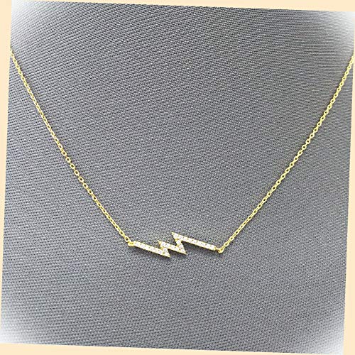 Simple Gold Finish Dainty Chain Lightning Bolt Rhinestone Pendant NecklaceA Set For Women