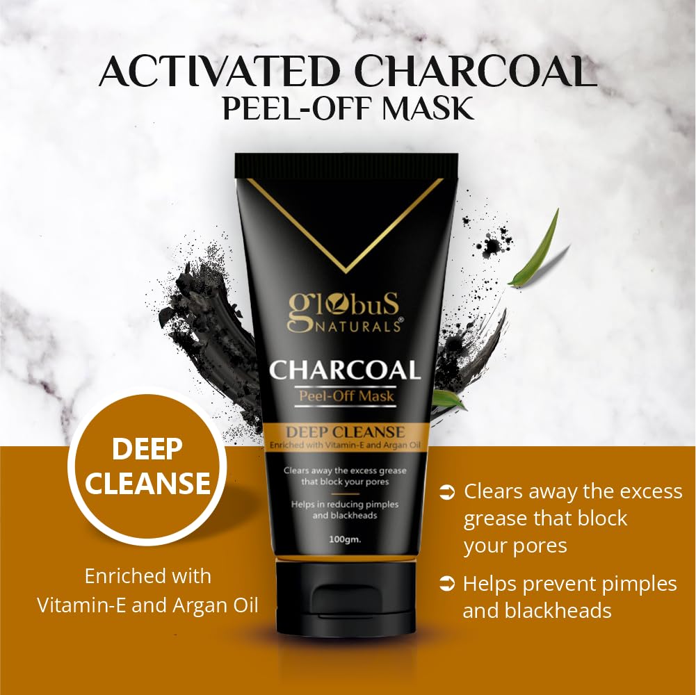 Globus Naturals Anti Pollution & Anti Acne Charcoal Peel Off Mask, Detoxifying Face mask, Fights Pollution and De-Tans skin, For Women & Men with Oily & Acne Prone Skin, 100 gms, Pack Of 2 4