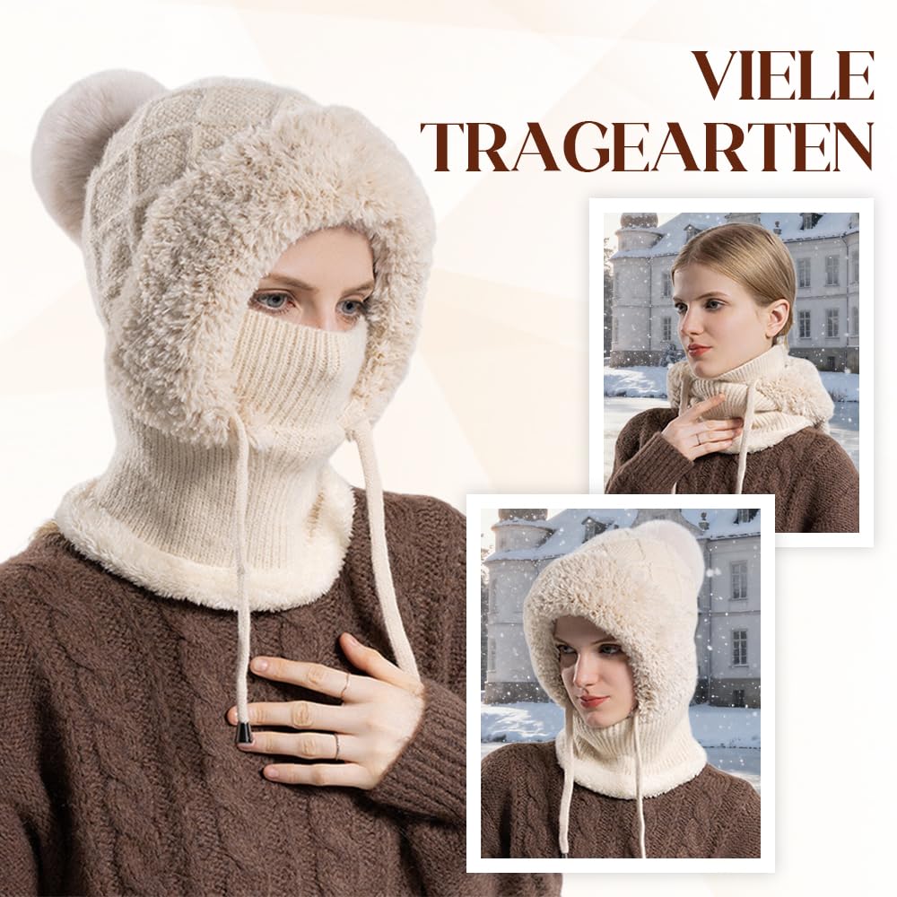 Toerjii Wintermütze Damen,Balaclava Damen,3 in 1 Beanie Mütze Warm Strickmütze & Halswärmer Sets,Multifunktional Verstellbar Gesichtsmaske für Täglich und im Freien