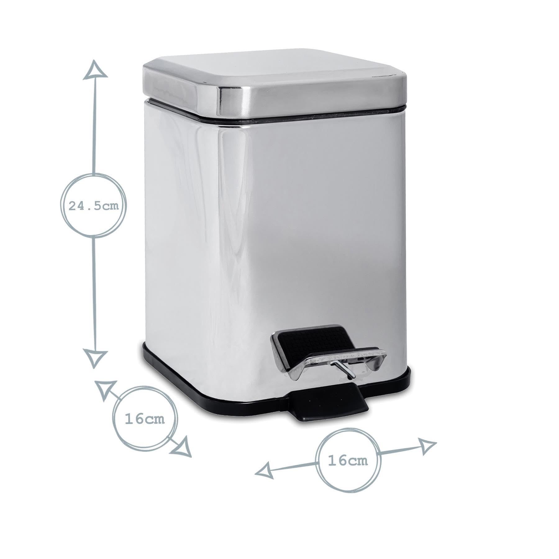 Harbour Housewares 3L Bathroom Bins White Pack of Square Stainless  Steel Pedal Bin Slim Kitchen Rubbish Trash Can Garbage Dustbin with Lid