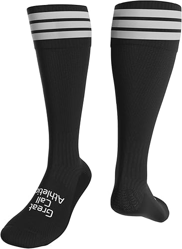 Great Call Athletics Calcetines de árbitro de fútbol profesional de 3 pares Diseño oficial de 3 rayas Futbol acolchado de compresión