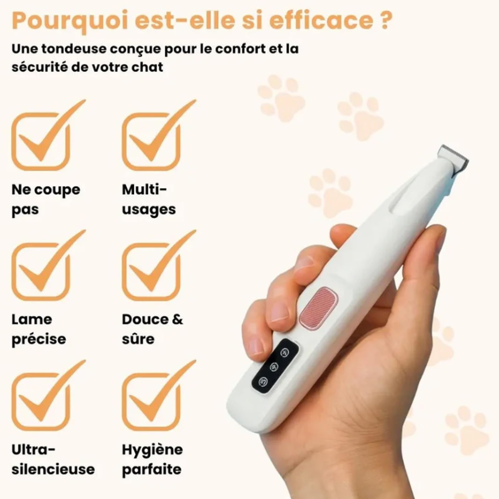 Tondeuse Patounet,Patounet Tondeuse Pour Chat – Tondeuse Électrique De Précision Ultra-Silencieuse, Lames Sûres Et Hypoallergéniques, Ne Blessera Pas Votre Chat, Rechargeable